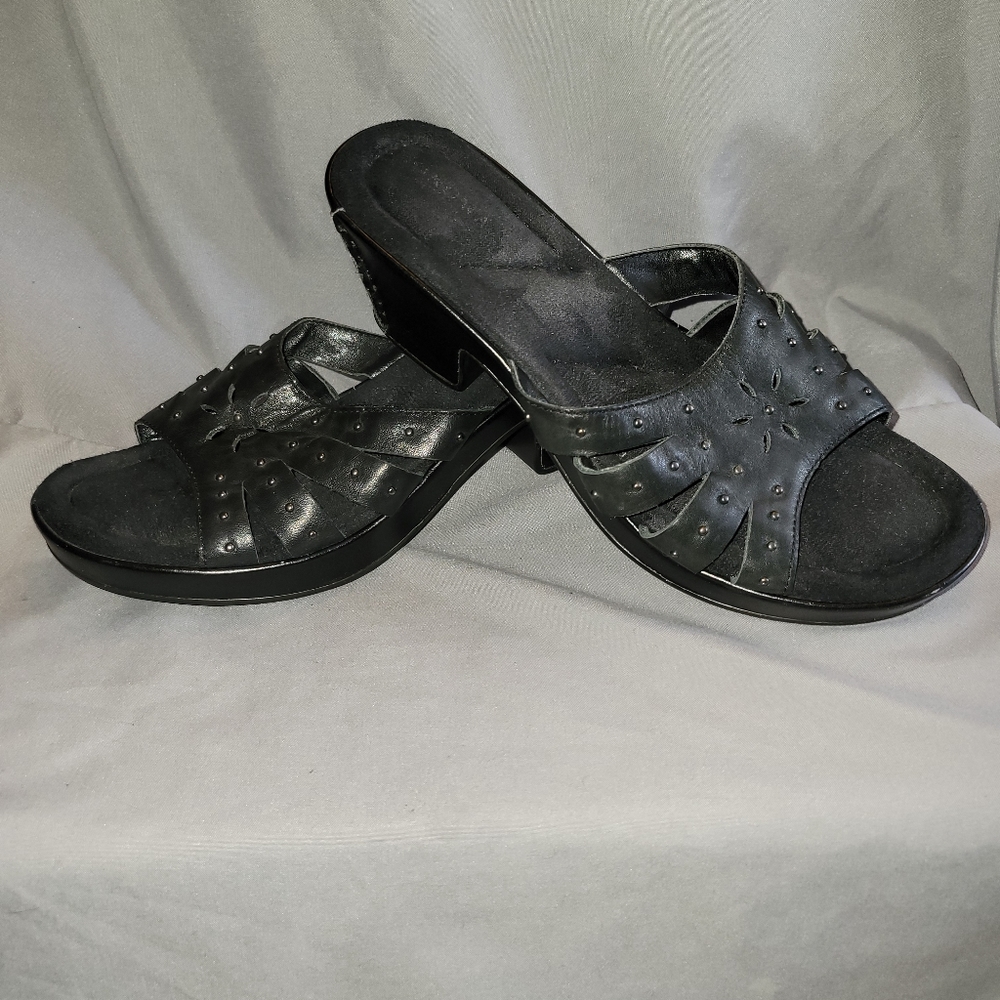 Leather Sandals 8M Black Slip On Shoes - Picture 3 of 5